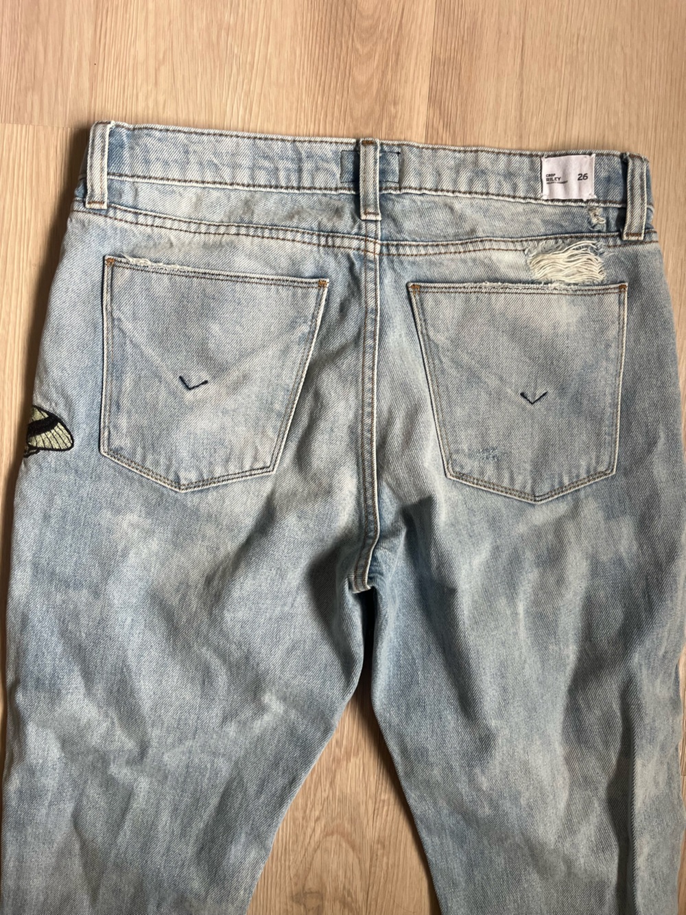 Hudson Riley Embroidery Relaxed Crop Distressed Jeans with Butterfly details - Picture 8 of 10